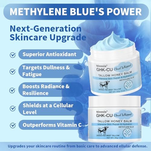 Nivexis Copper Peptides GHK-Cu Whipped Beef Tallow for Skin - Grass Fed Beef Tallow and Honey Balm with Methylene Blue Anti-Aging Moisturizer, Face & Body, All Skin Types, 2 Oz - görsel 6