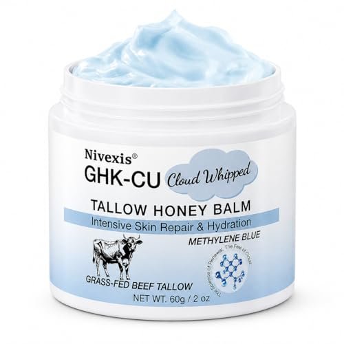 Nivexis Copper Peptides GHK-Cu Whipped Beef Tallow for Skin - Grass Fed Beef Tallow and Honey Balm with Methylene Blue Anti-Aging Moisturizer, Face & Body, All Skin Types, 2 Oz - görsel 2
