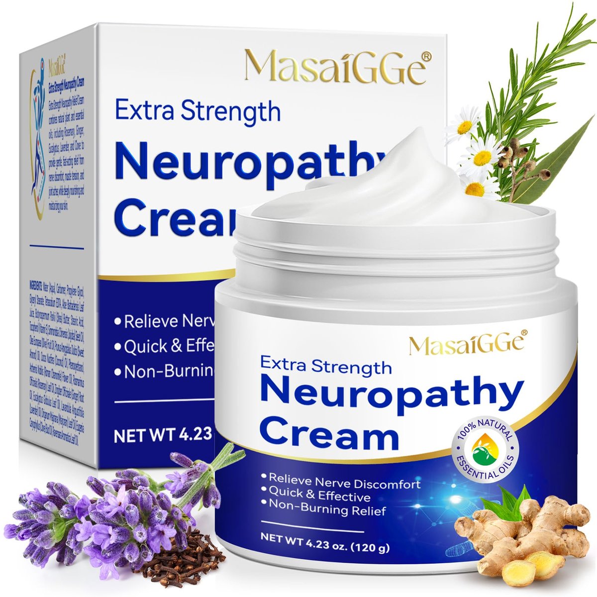 Maximum Strength Neuropathy Soothing Cream for Feet, Hands, Legs & Back – Non-Greasy Plant-Based Formula for Men & Women (4.2 oz) Avelisse