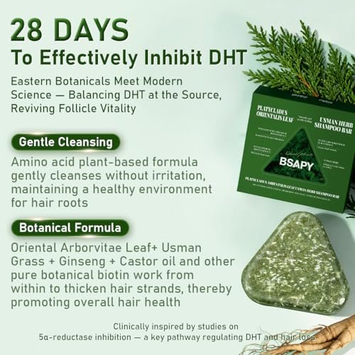 BSAPY Anti Hair Loss Shampoo Bar – DHT Blocker with Polygonum, Ginseng & Tea Tree, Strengthens Roots, Reduces Hair Fall, for Thinning Hair, Herbal Hair Growth Soap 120g *2 Avelisse