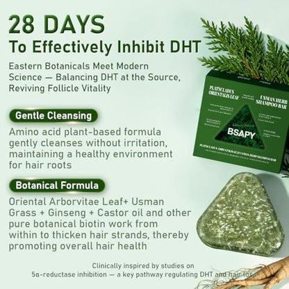 BSAPY Anti Hair Loss Shampoo Bar – DHT Blocker with Polygonum, Ginseng & Tea Tree, Strengthens Roots, Reduces Hair Fall, for Thinning Hair, Herbal Hair Growth Soap 120g *2 Avelisse