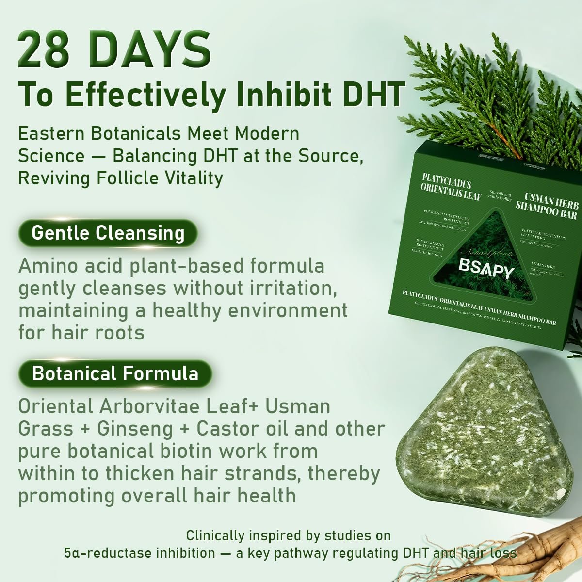 BSAPY Anti Hair Loss Shampoo Bar – DHT Blocker with Polygonum, Ginseng & Tea Tree, Strengthens Roots, Reduces Hair Fall, for Thinning Hair, Herbal Hair Growth Soap 120g *2 Avelisse