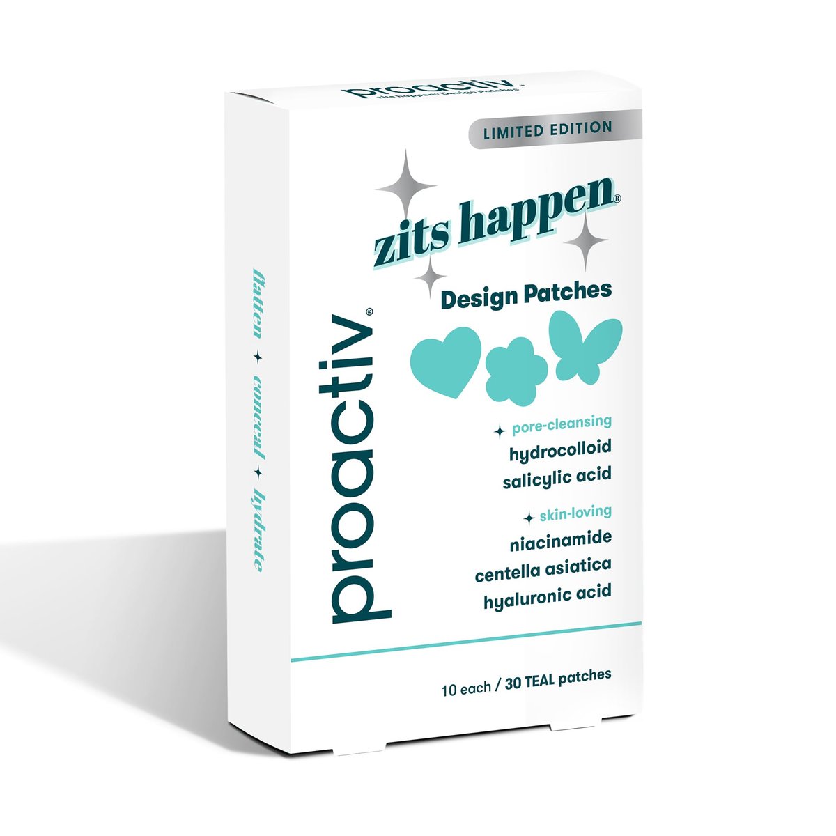 Proactiv Zits Happen Acne Patches with Salicylic Acid, Hydrocolloid Spot Treatment, Fun Heart Flower & Butterfly Shapes, 30 Count - görsel 1