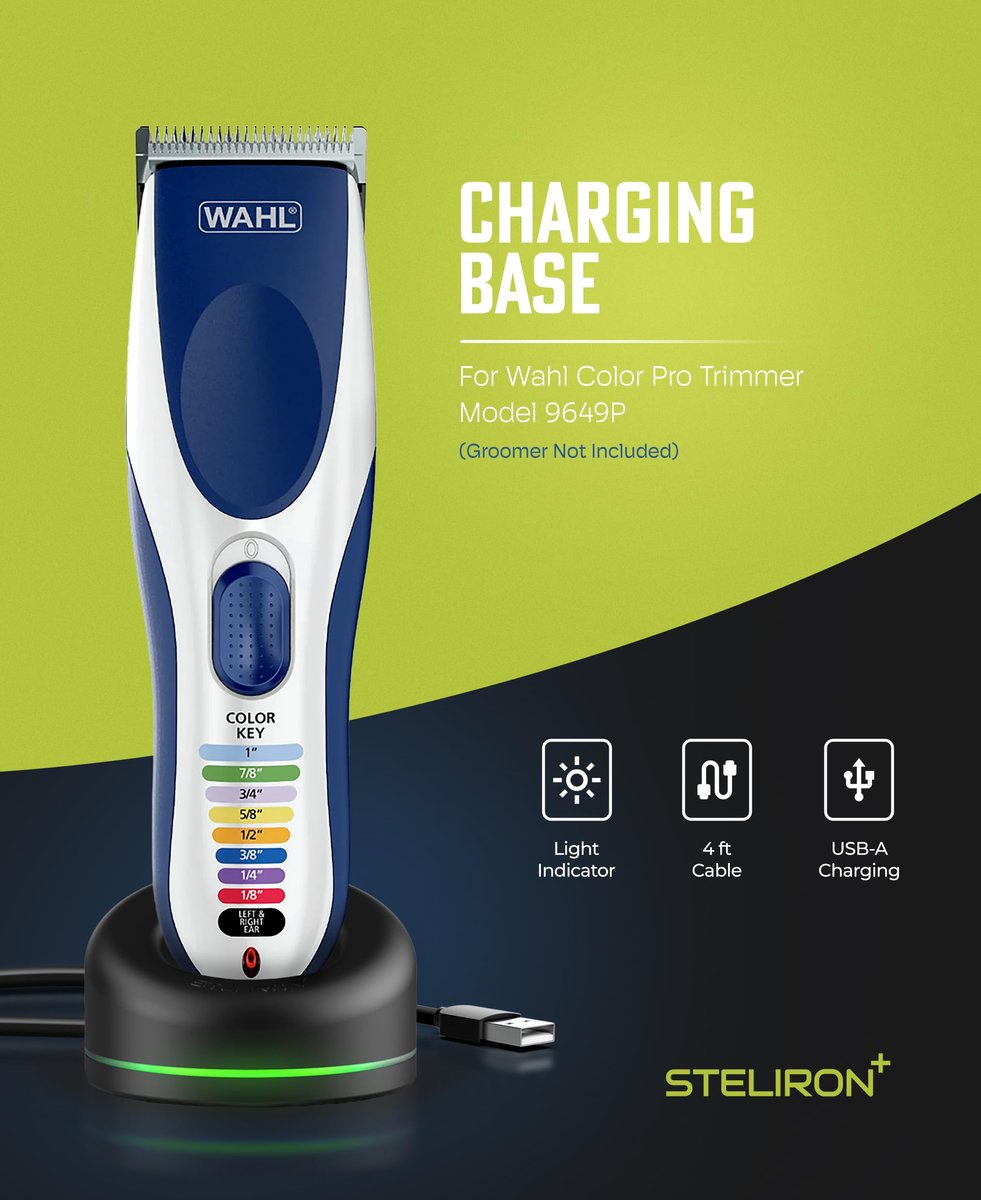 Replacement Charging Dock for Wahl Color Pro Cordless Clipper & Trimmer Model 9649P – USB Powered with LED Indicator (Black) Avelisse