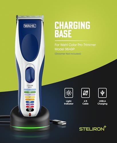 Replacement Charging Dock for Wahl Color Pro Cordless Clipper & Trimmer Model 9649P – USB Powered with LED Indicator (Black) Avelisse