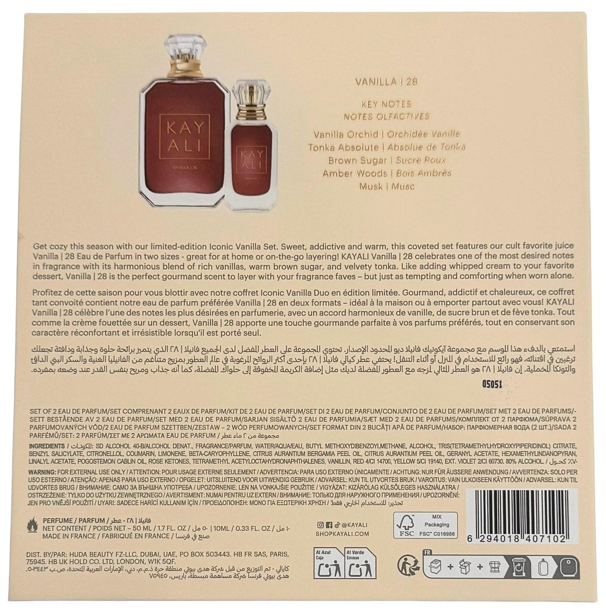 KAYALI Vanilla | 28 Eau de Parfum Iconic Set – Sweet Vanilla, Amber Woods & Brown Sugar Notes, 50 ml + 10 ml Avelisse