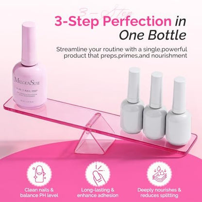 MelodySusie 30ML Nail Dehydrator and Primer, 3-in-1 HEMA-Free Acid-Free Nourishing Nail Prep for Thickening Solutions, Acrylic & Gel Nails