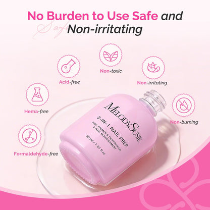 MelodySusie 30ML Nail Dehydrator and Primer, 3-in-1 HEMA-Free Acid-Free Nourishing Nail Prep for Thickening Solutions, Acrylic & Gel Nails