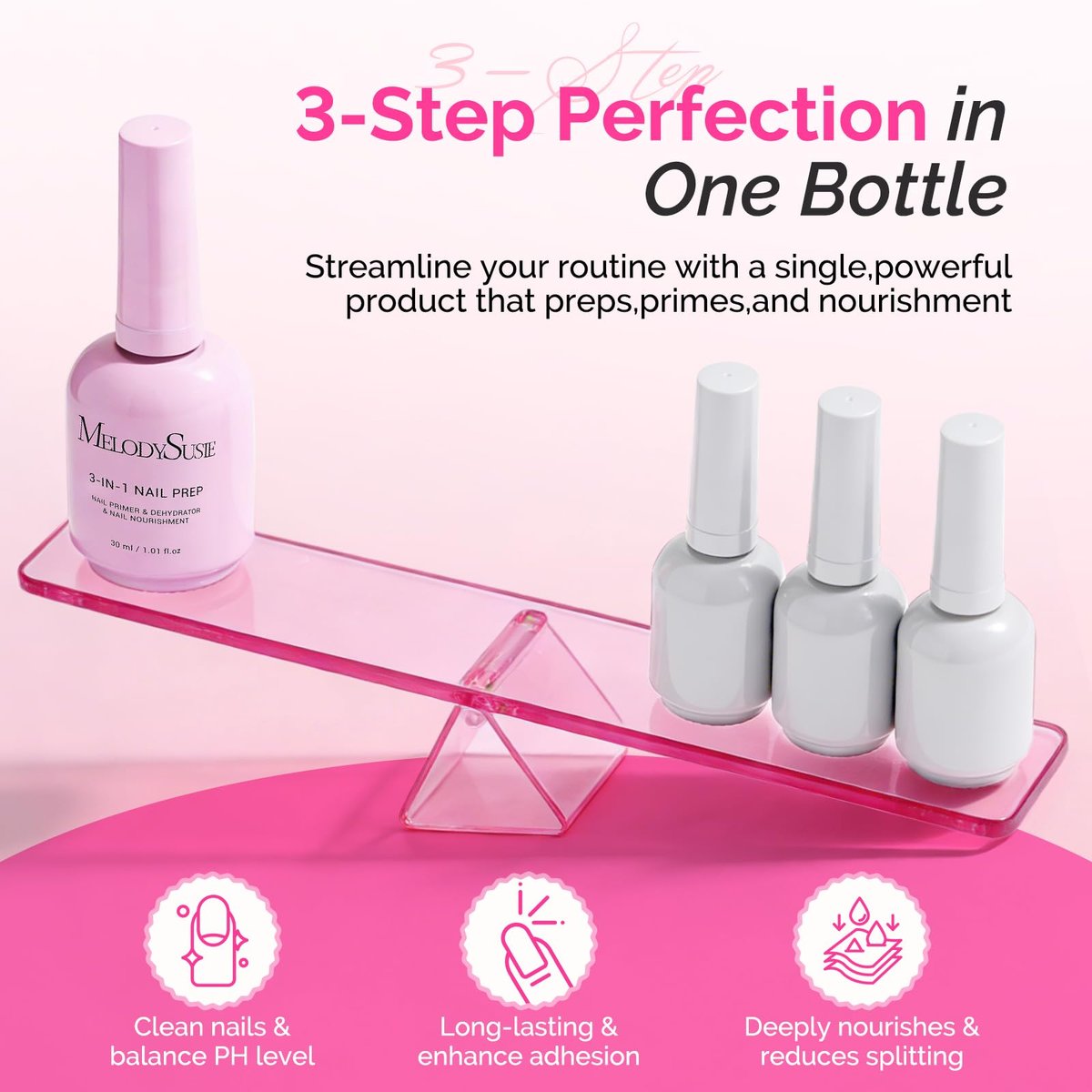 MelodySusie 30ML Nail Dehydrator and Primer, 3-in-1 HEMA-Free Acid-Free Nourishing Nail Prep for Thickening Solutions, Acrylic & Gel Nails - görsel 3