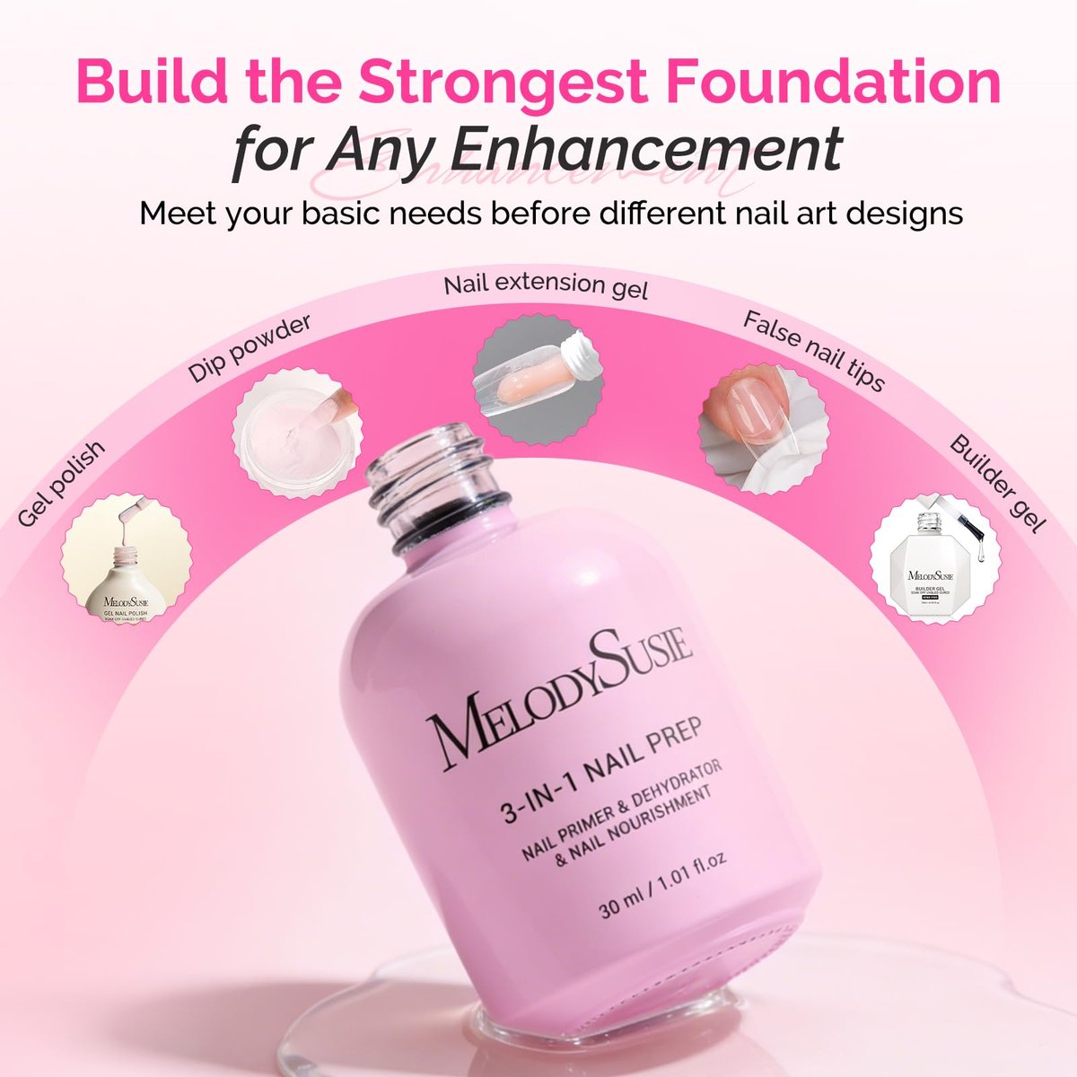 MelodySusie 30ML Nail Dehydrator and Primer, 3-in-1 HEMA-Free Acid-Free Nourishing Nail Prep for Thickening Solutions, Acrylic & Gel Nails - görsel 7