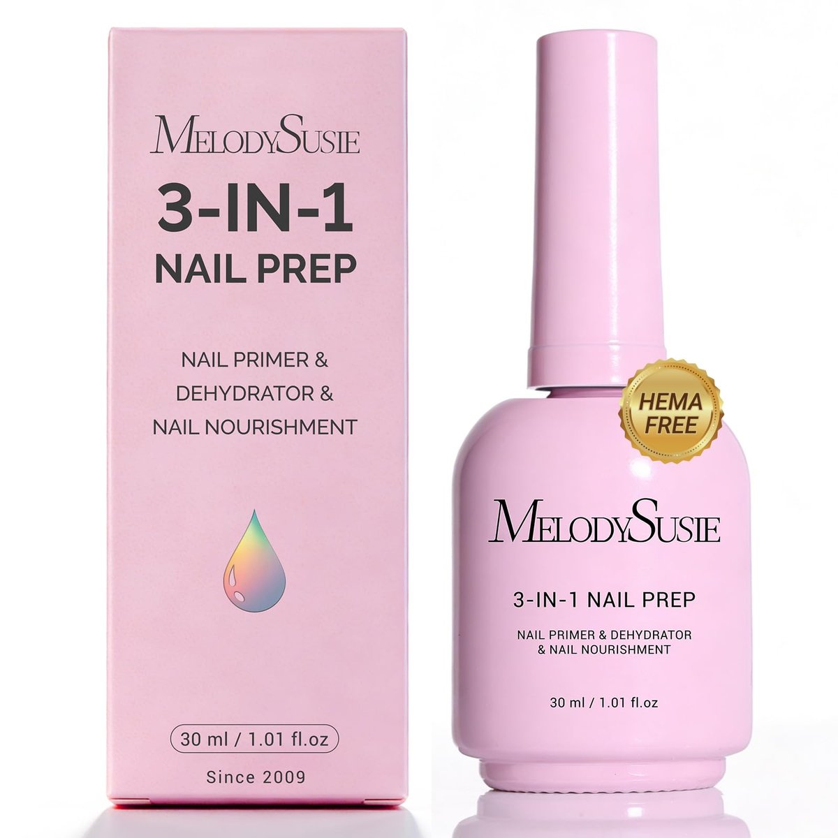 MelodySusie 30ML Nail Dehydrator and Primer, 3-in-1 HEMA-Free Acid-Free Nourishing Nail Prep for Thickening Solutions, Acrylic & Gel Nails - görsel 1
