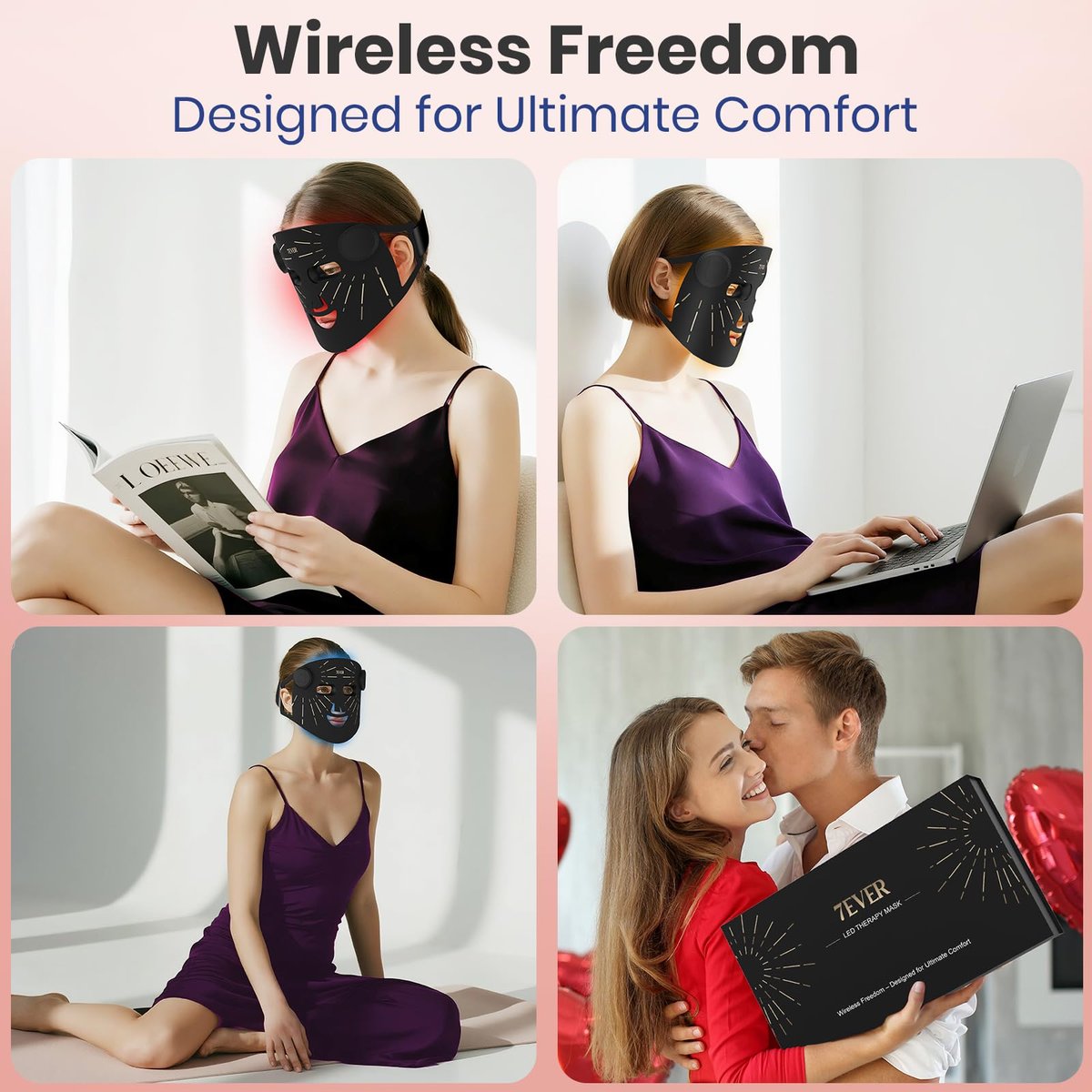 Red Light Therapy for Face, 4 Modes Portable LED Face Mask, Red & 850nm Infrared Light Mask, 15-Min Timer, 256 LED Beads, Rechargeable for At-Home & Travel Avelisse
