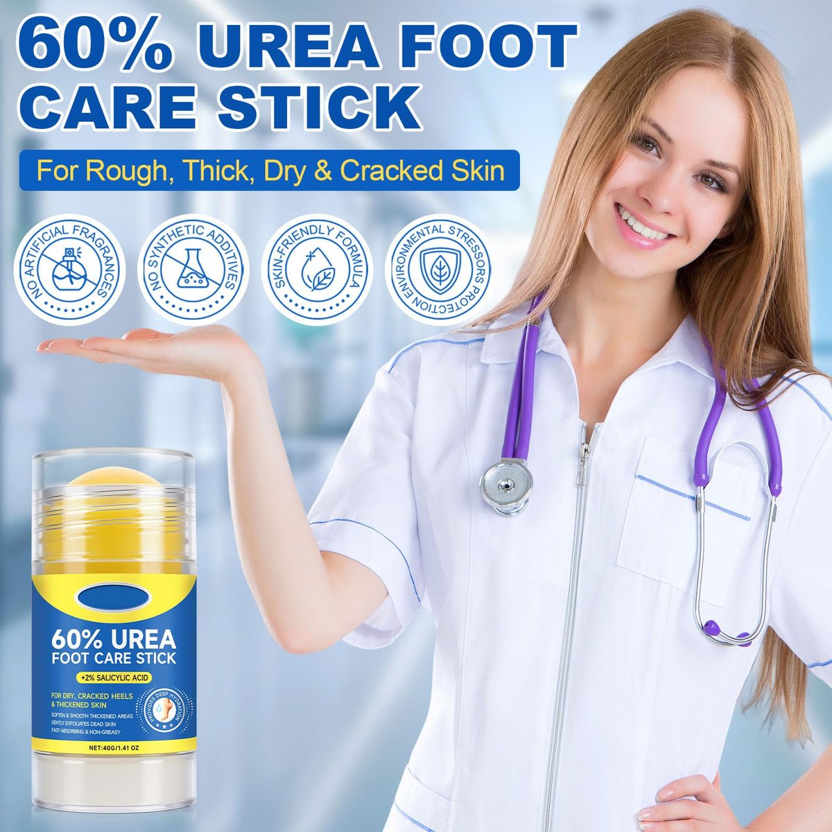SPRINGSUGAR 60% Urea Foot Cream Stick with 2% Salicylic Acid – Extra-Strength Cracked Heel Repair for Dry Feet & Calluses, Moisturizing Urea Cream Stick for Dead Skin Removal, Heel Balm for Rough Skin (2-Pack) Avelisse