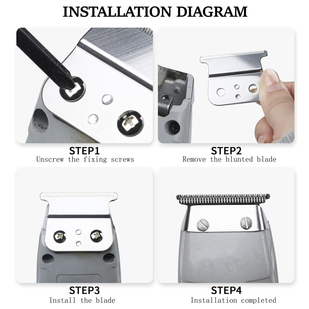 2 Pack Replacement T-Blades Compatible with Andis T-Outliners GTO, GO and SLS Trimmers, Silver Avelisse
