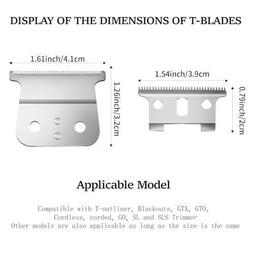 2 Pack Replacement T-Blades Compatible with Andis T-Outliners GTO, GO and SLS Trimmers, Silver Avelisse