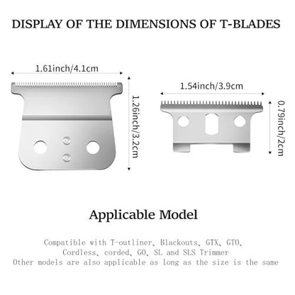 2 Pack Replacement T-Blades Compatible with Andis T-Outliners GTO, GO and SLS Trimmers, Silver Avelisse