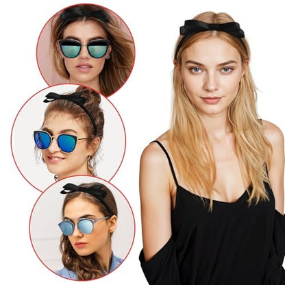 Tyqour 2-Pack Black Bow Headbands for Women – Cute Bowknot Hair Hoops for Daily Wear, Costumes, and Parties