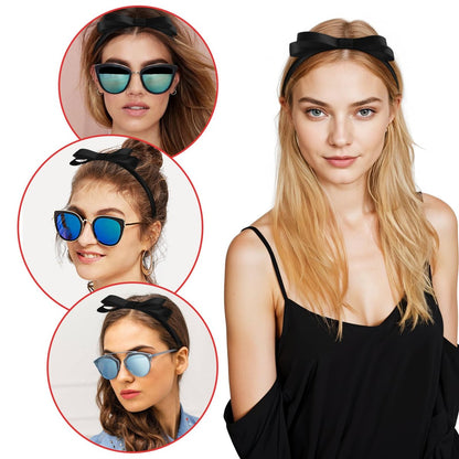 Tyqour 2-Pack Black Bow Headbands for Women – Cute Bowknot Hair Hoops for Daily Wear, Costumes, and Parties