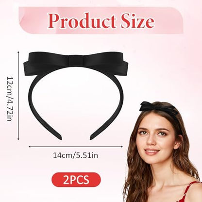 Tyqour 2-Pack Black Bow Headbands for Women – Cute Bowknot Hair Hoops for Daily Wear, Costumes, and Parties