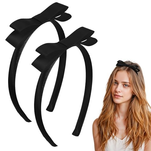 Tyqour 2-Pack Black Bow Headbands for Women – Cute Bowknot Hair Hoops for Daily Wear, Costumes, and Parties - görsel 2