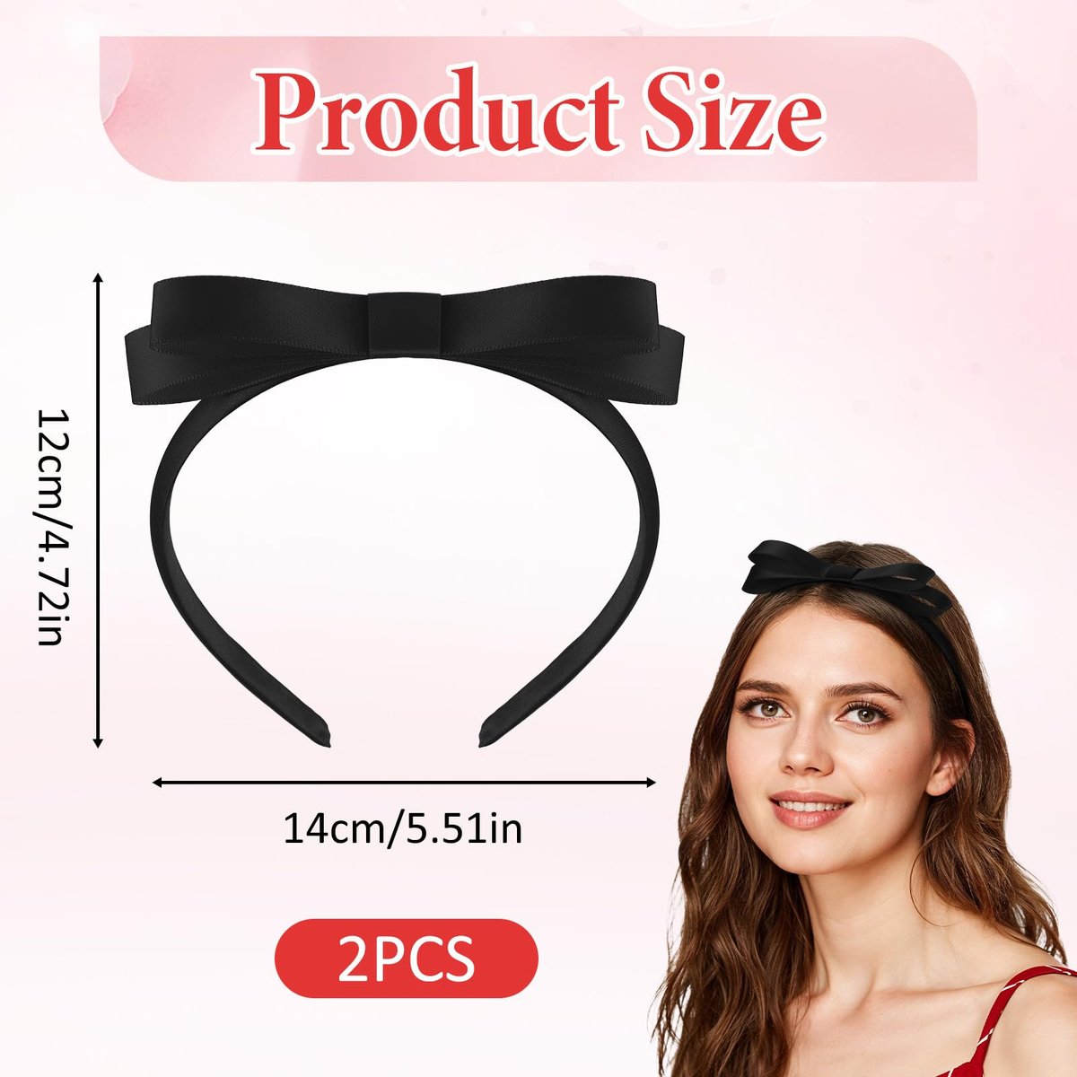 Tyqour 2-Pack Black Bow Headbands for Women – Cute Bowknot Hair Hoops for Daily Wear, Costumes, and Parties - görsel 3