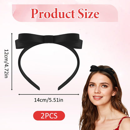 Tyqour 2-Pack Black Bow Headbands for Women – Cute Bowknot Hair Hoops for Daily Wear, Costumes, and Parties
