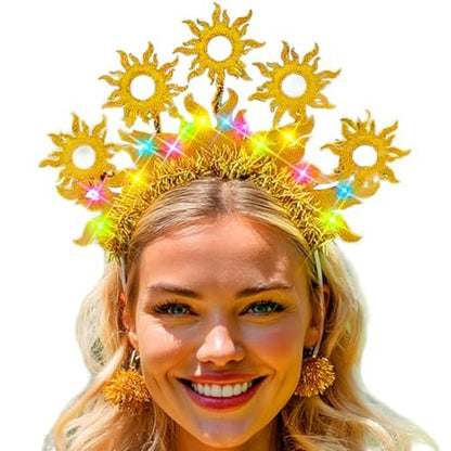 JEAIRTS Light Up Sun Headband Gold Goddess Crown Costume Hair Accessories for Women