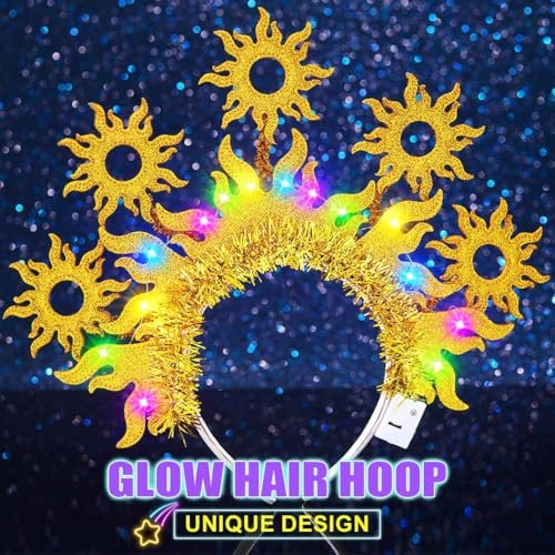JEAIRTS Light Up Sun Headband Gold Goddess Crown Costume Hair Accessories for Women - görsel 4