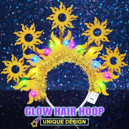 JEAIRTS Light Up Sun Headband Gold Goddess Crown Costume Hair Accessories for Women
