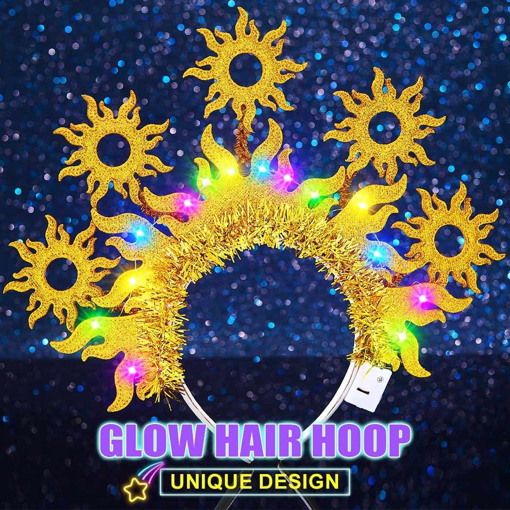 JEAIRTS Light Up Sun Headband Gold Goddess Crown Costume Hair Accessories for Women - görsel 3