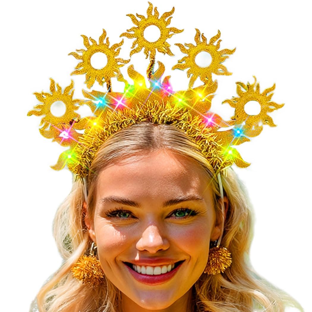 JEAIRTS Light Up Sun Headband Gold Goddess Crown Costume Hair Accessories for Women - görsel 1
