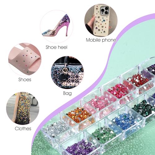 Nogeqi 3000PCS Nail Gems and Rhinestones, Multicolor 2mm Flat Back Rhinestone Nail Charms for Nail Art, Crafting, and DIY (12 Colors) - görsel 8