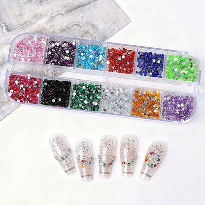 Nogeqi 3000PCS Nail Gems and Rhinestones, Multicolor 2mm Flat Back Rhinestone Nail Charms for Nail Art, Crafting, and DIY (12 Colors)