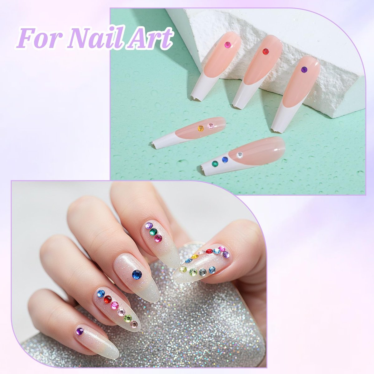 Nogeqi 3000PCS Nail Gems and Rhinestones, Multicolor 2mm Flat Back Rhinestone Nail Charms for Nail Art, Crafting, and DIY (12 Colors) - görsel 5