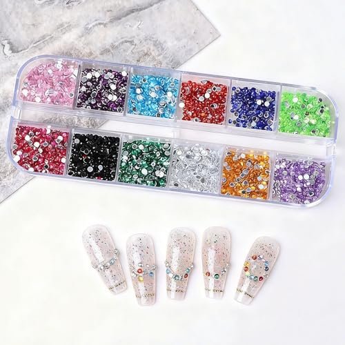 Nogeqi 3000PCS Nail Gems and Rhinestones, Multicolor 2mm Flat Back Rhinestone Nail Charms for Nail Art, Crafting, and DIY (12 Colors) - görsel 10