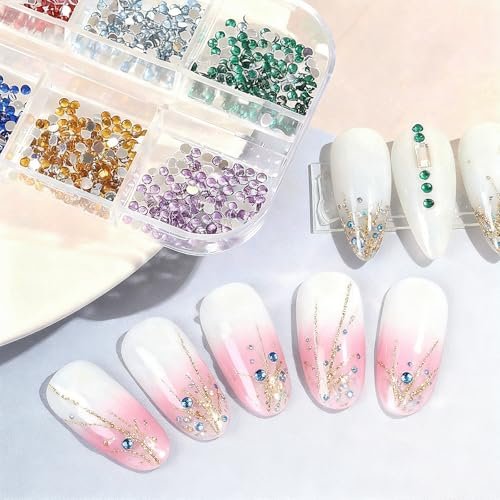 Nogeqi 3000PCS Nail Gems and Rhinestones, Multicolor 2mm Flat Back Rhinestone Nail Charms for Nail Art, Crafting, and DIY (12 Colors) - görsel 14