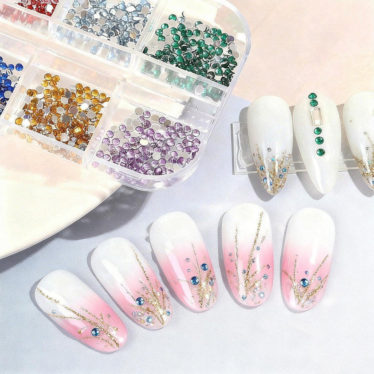 Nogeqi 3000PCS Nail Gems and Rhinestones, Multicolor 2mm Flat Back Rhinestone Nail Charms for Nail Art, Crafting, and DIY (12 Colors) - görsel 13