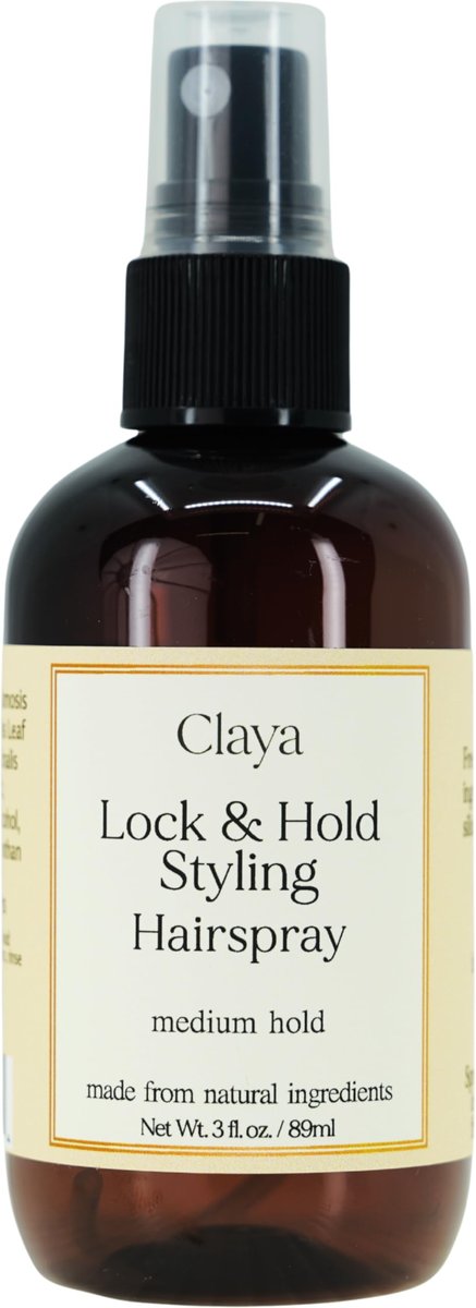 Claya Lock and Hold Styling Hairspray - Natural Ingredients, Low-Alcohol, Plant-Powered Medium Hold for Sensitive Skin (3 Fl Oz)