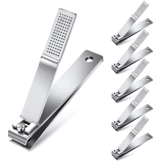 6-Pack Straight Edge Nail Clippers for Thick Nails - Heavy Duty Stainless Steel Toenail Clippers for Men and Women