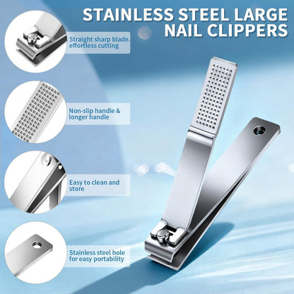6-Pack Straight Edge Nail Clippers for Thick Nails - Heavy Duty Stainless Steel Toenail Clippers for Men and Women