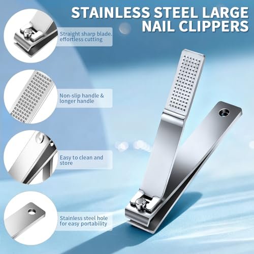6-Pack Straight Edge Nail Clippers for Thick Nails - Heavy Duty Stainless Steel Toenail Clippers for Men and Women - görsel 6