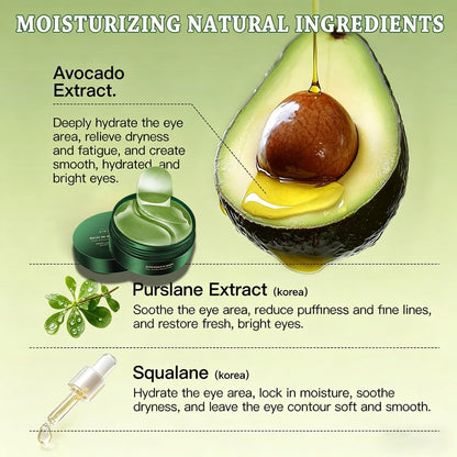 Avocado Eye Mask 60 Pcs - Hydrating Under Eye Patches for Dark Circles, Puffiness, and Fine Lines