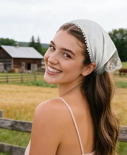 SL Sursarbelor 2-Pack Bandana Hair Scarf Headband for Women - White and Apricot Lace Triangle Hair Scarves, Cute Head Accessories Avelisse