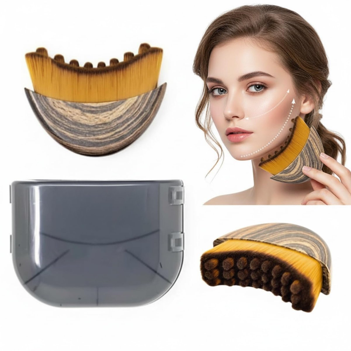 Lymphatic Contour Face Brush for Sculpting, Anti-Puffiness & Detox – Natural Skin Glow Enhancer (1 Pack, Brown) - görsel 1