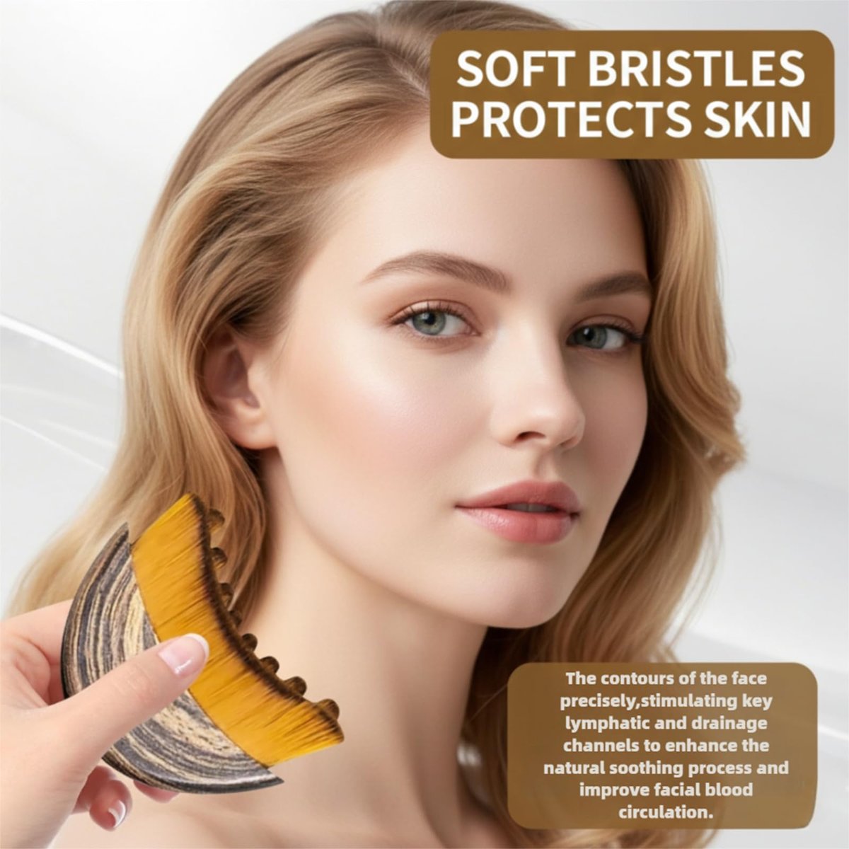 Lymphatic Contour Face Brush for Sculpting, Anti-Puffiness & Detox – Natural Skin Glow Enhancer (1 Pack, Brown) - görsel 3