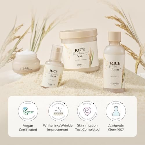 SKINFOOD Rice Starter Kit: Glass Skin Travel Set with Toner, Serum, Moisturizer & Face Wash Avelisse