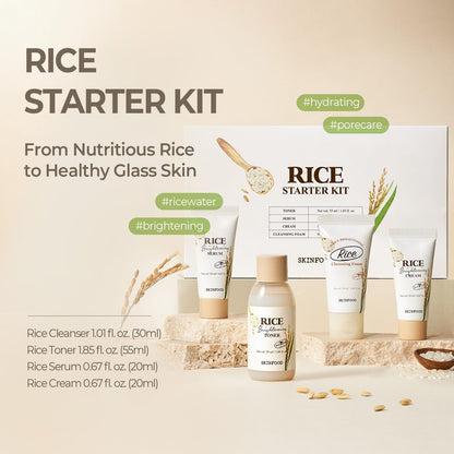 SKINFOOD Rice Starter Kit: Glass Skin Travel Set with Toner, Serum, Moisturizer & Face Wash Avelisse