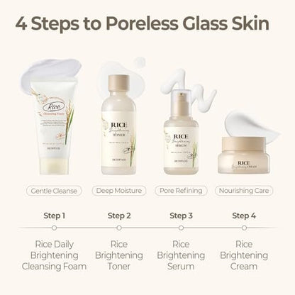SKINFOOD Rice Starter Kit: Glass Skin Travel Set with Toner, Serum, Moisturizer & Face Wash Avelisse