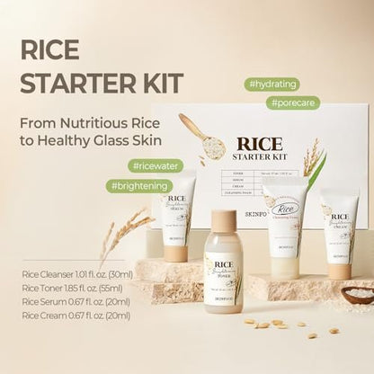 SKINFOOD Rice Starter Kit: Glass Skin Travel Set with Toner, Serum, Moisturizer & Face Wash Avelisse