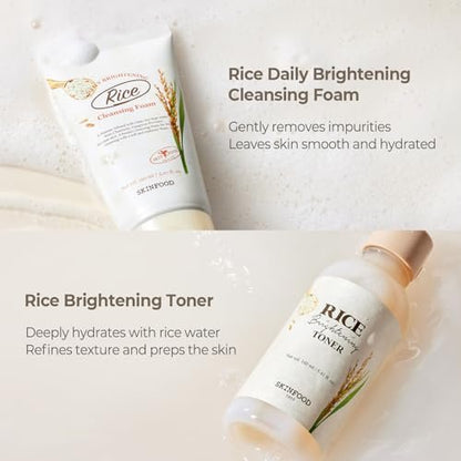 SKINFOOD Rice Starter Kit: Glass Skin Travel Set with Toner, Serum, Moisturizer & Face Wash Avelisse